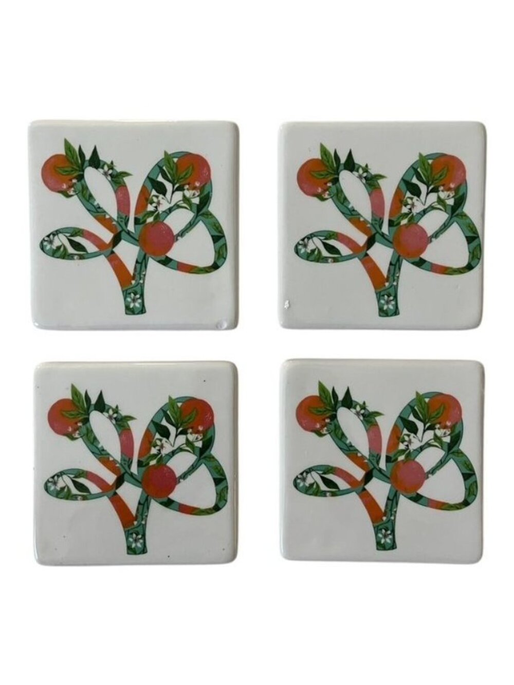 Busch Gardens Home Citrus Orange Blossom Ceramic Tile Coasters Set of 4 4"